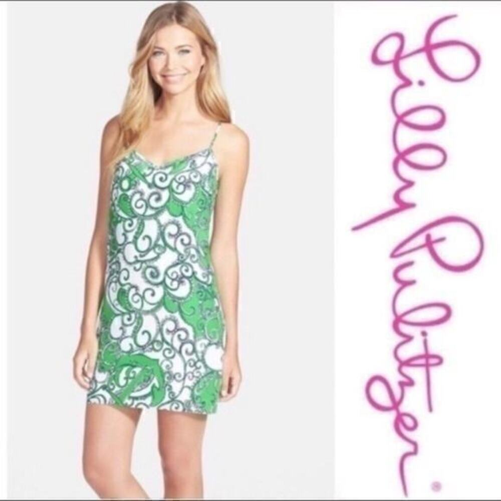 Lilly Pulitzer Shape Up or Ship Out Go Go Green Silk Sleeveless Slip Dress Small